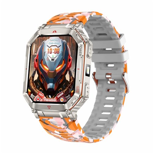 JUSUTEK 2025 新登場 アウトドアスマートウォッチ内蔵GPS測位 Bluetooth通話 2.01インチ金属軍用規格腕時計 羅針盤 気圧計 高度計 電卓 smart watch 100+運動モード IP68防水 女性機能 男女兼用 ミニゲーム 音楽制御 Line通知 着信表示 iphone&アンドロイド対応 贈り物 日本語対応 日本語説明書付き (迷彩銀)